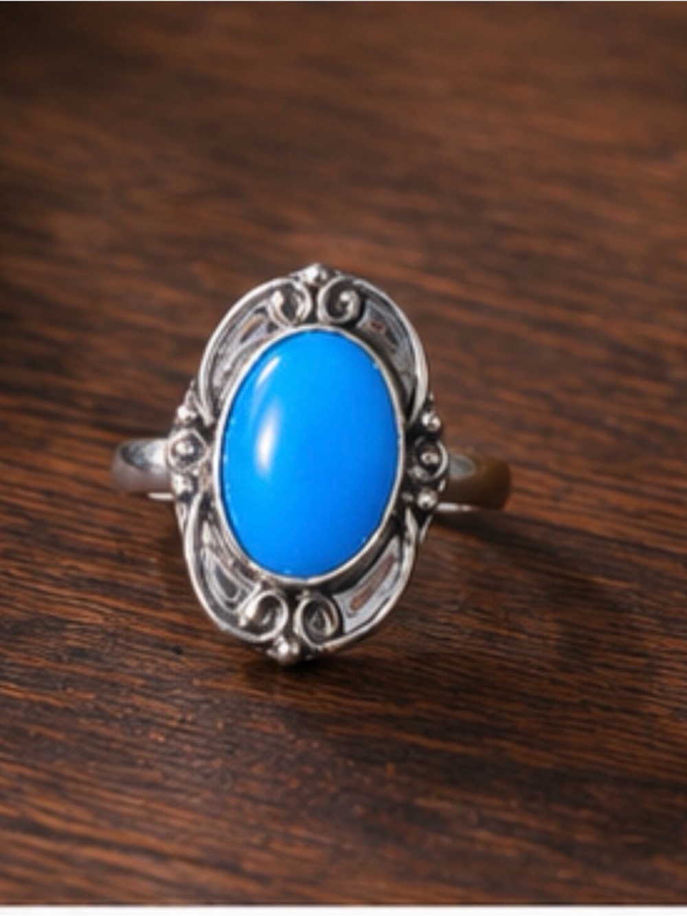 925 Sterling Silver Blue Oval Statement Ring